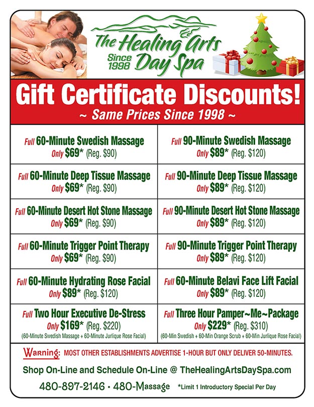 Healing Arts Day Spa Christmas Gift Certificate Specials